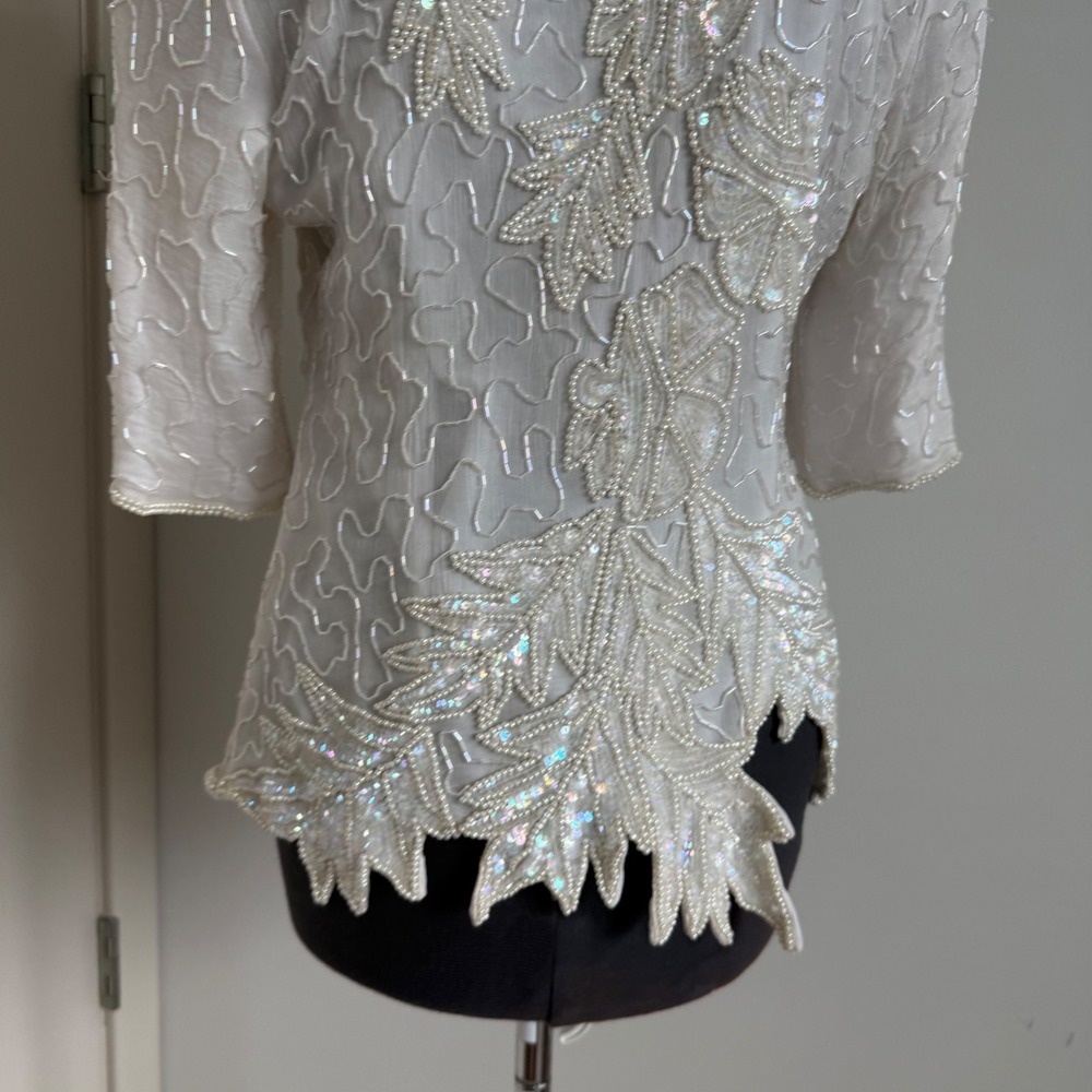Vintage Silk Beaded Ivory Top - Picture 7 of 13